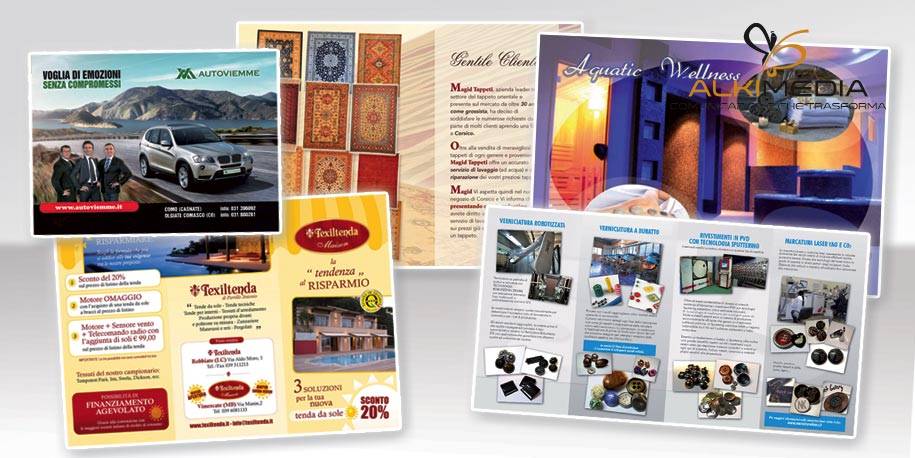 Elaborazione grafica e stampa brochure, depliant pieghevoli con diverse ante